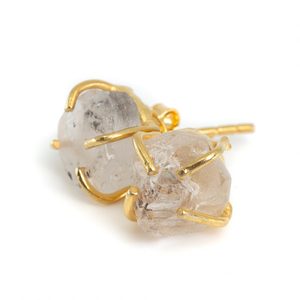 Juego de pendientes de Punta chapados en oro de cuarzo con diamantes Herkimer crudos de 8-10mm, joyería minimalista delicada hecha a mano con piedra natal para mujer - Product Image 4