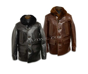 Veste en cuir d'aviateur vintage Flight, manteau de garde-côtes en cuir véritable, veste longue en cuir véritable avec col en fourrure de mouton, OEM - Product Image 1