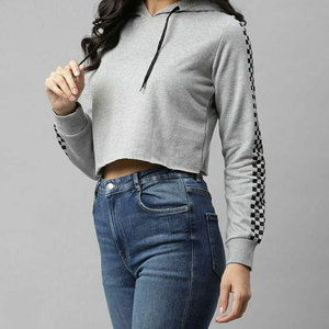 Sudadera con Capucha Corta de Manga Larga de Forro Polar con Logotipo Personalizado al por Mayor, Estilo Urbano, Sudadera Corta para Mujer - Product Image 2