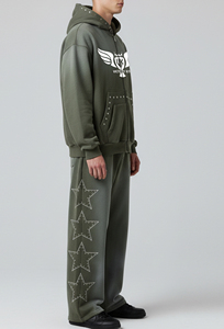 Custom Rhinestone <b>Men's</b> Oversized <b>Fit</b> Acid Wash Baggy Straight Leg Pants Hoodie Tracksuit Vintage <b>Jogger</b> Set - Product Image 4