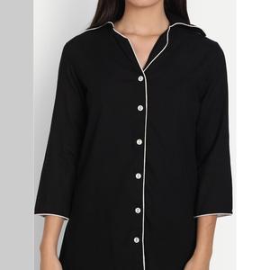 Women's Classic Black Rayon Solid Night <b>Suit</b> with Elastic Waist Soft Woven Fabric Customizable Logo ODM Supp - Product Image 5