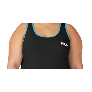 Robe débardeur noire Fila pour femme, style vintage, coupe ample, longueur genou, tailles XL à 5XL, avec logo contrastant - Product Image 2