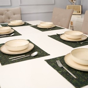 7 Piece 100% Cotton Black <b>Placemat</b> with Green Pattern Decorative <b>Table</b> Mat 35x45cm Durable Elegant <b>Dining</b> <b>Table</b> Accessories - Product Image 6