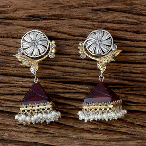 Two Tone Plated Oxidised German Silver Jhumki <b>Earring</b> With <b>Pearls</b> Fashion Jewellery in India - Product Image 5
