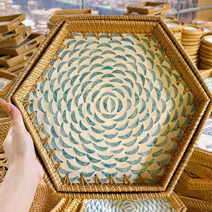 Hexa gon plateau de service en bambou de meilleure qualité vente chaude plateau de nourriture tissé de la plus grande qualité décoration de la maison et de la cuisine plateau de Table - Product Image 1