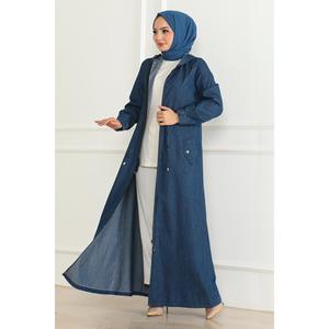 Tunique en jean bleu foncé avec détails à lacets Manteaux et trench-coats modestes 19226 - Product Image 3