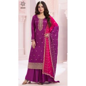 Nouvel ensemble Kurti en soie Vichitra pure et dupatta en soie Chinon avec salwar pour tenue de mariage, vente à l'exportation depuis l'Inde - Product Image 1