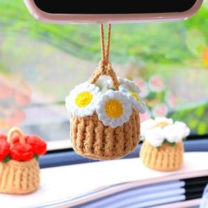 Wholesale Handmade Crocheted Wool Cute <b>Mini</b> Flower Basket for Car Decoration & Office <b>Desk</b> Decor All Ages - Product Image 4