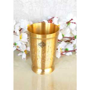 แก้วทัมเบลอร์ดีไซน์ลายนูนทำจากทองเหลือง indianartvilla ปริมาตร-300มล. สำหรับดื่มและเสิร์ฟ - Product Image 2