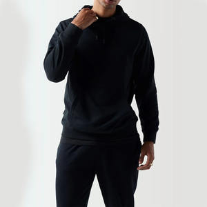 Solid Black Fleece Heavyweight 450 + GSM Pullover Hoodie & Open Hem Style Low Rate Hombres Chándales Casuales - Product Image 4
