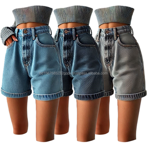 Short en jean taille haute pour femme ourlet fini coupe confortable conceptions de logo personnalisé short en jean style d'été chaud mode sexy - Product Image 2