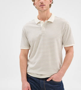 Vente en gros de polo pour hommes à rayures avec logo personnalisé coton/élasthanne 220 GSM col décolleté léger respirant coupe régulière - Product Image 2