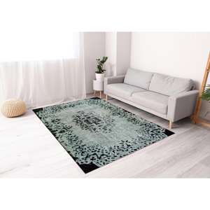 Tapis ethnique persan, tapis antidérapant noir à motifs médaillon, tapis imprimé, tapis fin non tissé - Product Image 2