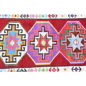 พรมวินเทจลายรันเนอร์ ขนาด 2.3x12.1 ฟุต พรมตุรกี พรมขนสัตว์สีแดงสไตล์เซาท์เวสเทิร์น - Product Image 4