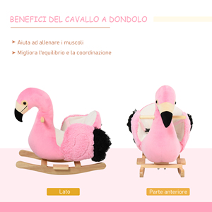 HOMCOM-Cheval à bascule rose, flamant rose en bois pour enfants à partir de 18 mois, avec ceinture de sécurité - Product Image 4