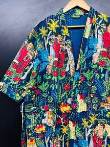 Winter Wear <b>Quilted</b> Kantha Stripe Eco-Friendly Handmade Indian Women's Cotton Jacket - Product Image 4