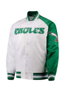 Veste bomber en satin vert et blanc des Eagles de Philadelphie 2026, veste pour homme, veste de l'équipe de football américain, style varsity, veste de démarrage - Product Image 2