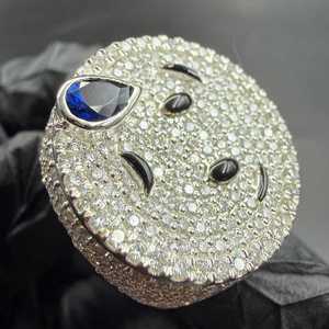 Anillo de cóctel personalizado con diseño de cara redonda, diamante de moissanita VVS, anillo de lujo de plata de ley 925 unisex para fiestas - Product Image 1