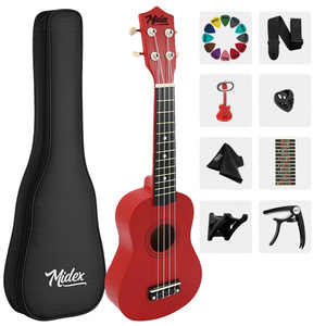 Kit de ukelele soprano rojo de 21 pulgadas con funda, correa y púas |   Midex UKX-901RD - Product Image 1