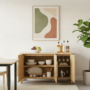 Buffet moderne PKP Dong Nai avec pieds en colonne, portes en bois massif, placages en chêne, panneaux MDF, résistant à l'eau, multifonctionnel, armoire de cuisine - Product Image 2