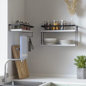 Étagères flottantes en bois rustique fixées au mur avec cadre en métal sculpté support de rangement supplémentaire pour bijoux ou armoire dans le salon - Product Image 3