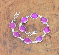 Pulsera de Cadena Romántica para Mujer, Plata de Ley 925, Chapada en Oro y Rodio, con Incrustaciones de Rubí, Hecha a Mano, para Boda