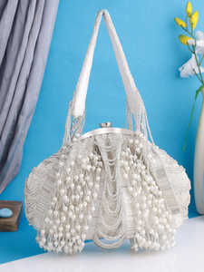 Bolso de Mano Tipo Clutch de Terciopelo con Perlas y Bordado Zardosi Geométrico para Bodas - Product Image 2