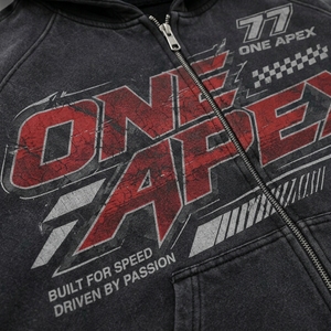 Black Racing <b>Zip</b> <b>Up</b> <b>Hoodie</b> Men Oversized Streetwear <b>Graphic</b> Fleece Sweatshirt Rhinestone Sleeve Custom Casual Fashion - Product Image 4