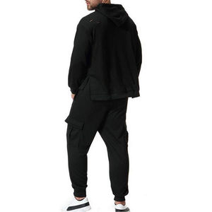 Ropa deportiva de invierno para hombre, gimnasio, entrenamiento físico, estampado desgastado, chándal de dos piezas de algodón 100%, traje para correr, servicio OEM - Product Image 3