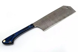 Beau chef de couperet en acier damas personnalisé écologique 7.5 "rasoir pointu Unique bleu manche en bois naturel motif de vague - Product Image 5
