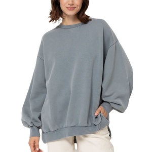 Women Oversized Knitted 100% Cotton Sweatshirt Cozy <b>Thick</b> <b>Fleece</b> Winter Loose Fit Front Logo 2026 - Product Image 1