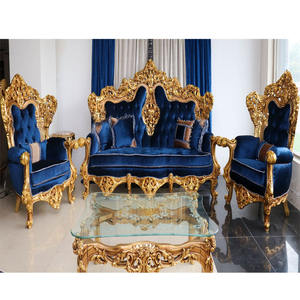 European Style Heavy Carving Luxurious Teak Wood Hand Carved <b>Sofa</b> Set <b>Gold</b> Finish Durable Customizable Size Personalized Color - Product Image 1