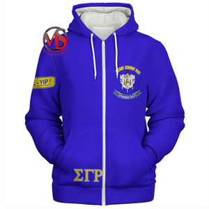 Design à la mode sororité sérigraphie et patch travail pull à capuche polaire Sigma Gamma Rho manches longues fond épais Divine Nine - Product Image 2