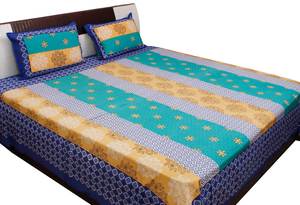 Draps de lit imprimés à fleurs 100% coton Draps de lit imprimés de bonne qualitéJaipuri Print Floral & Leafy Double Bed Sheet - Product Image 2