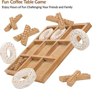 Jeu de société en bois Tic Tac Toe pour enfants, décor de table basse en bois rustique de 10.6 pouces, bois et blanc - Product Image 5