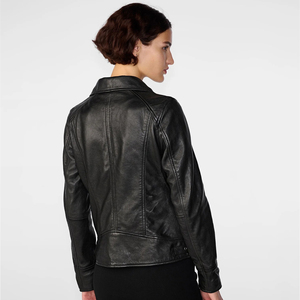 Chaquetas de cuero genuino para mujer, mejor oferta de precio para 2025, chaquetas de estilo motorista de cuero negro de alta calidad para mujer, personalizadas - Product Image 5