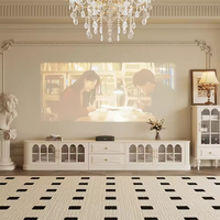 Ensemble meuble TV et table basse de luxe moderne avec fonction de rangement, en bois massif blanc, pour salon