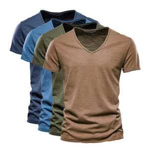 เสื้อยืดคอวีผ้าฝ้าย100% ฤดูร้อนสำหรับผู้ชายเสื้อยืดไซส์ใหญ่ - Product Image 5