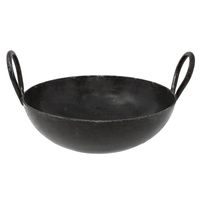 Wok traditionnel indien en métal Kadahi avec poignée en métal, fond en fonte, écologique, pour servir les aliments à la maison