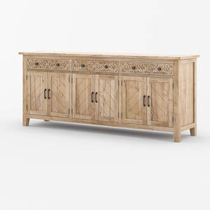 Midcentury Design Adjustable Extra Long Rustic <b>Sideboard</b> Cabinet Handcrafted Solid Teak Wood Double Door Storage Drawers Dining - Product Image 1