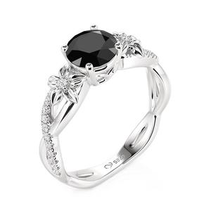 Jeulia Rose Gold Plated Brass Cluster <b>Ring</b> with <b>Black</b> Round Cut Floral Twist Design - Product Image 1