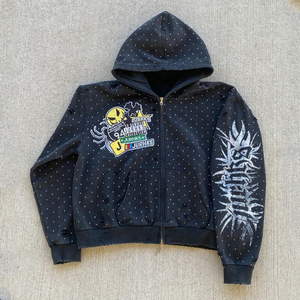 เสื้อฮู้ดหนาสำหรับผู้ชายแนวสตรีทเสื้อมีฮู้ดปักลายดิจิตอลประดับพลอยเทียมสำหรับผู้ชาย - Product Image 1