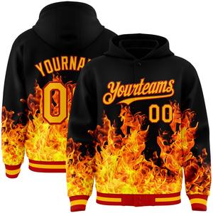 Direct Industry Wholesale Casual Winter Custom Black Gold-Red Flame 3D Design Bomber Full-Snap Varsity Letterman Hoodie Jacket - Product Image 1