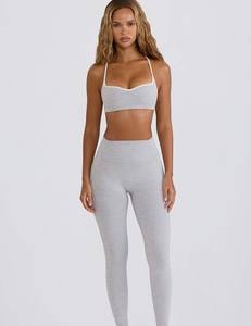 Nuevo conjunto de Yoga frontal sólido para mujer, Sujetador deportivo de dos piezas, mallas, ropa deportiva sin costuras, personalizado, OEM, ODM, venta al por mayor, gimnasio, Fitness, Pilates - Product Image 1