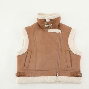 Haute qualité teint respirant matelassé femmes en cuir de mouton véritable gilet veste grand revers plusieurs inventaires automne hiver - Product Image 1