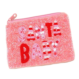 Premium único hecho a mano día de Navidad con cuentas SANTA BABY bordado Mini bolso con cremallera elegante hermoso EXCLUSIVO DE LA India - Product Image 1