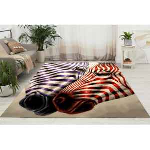 Alfombra con Estampado de Cebra, Colección de Alfombras con Estampado de Cebra, Alfombra Roja, Estampado Animal, Alfombra de Terciopelo - Product Image 1