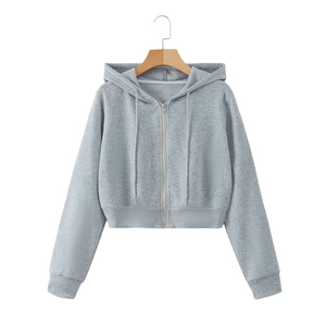 เสื้อฮู้ดครอปแขนยาวสำหรับผู้หญิง ขายส่ง เสื้อครอปซิปสำหรับออกกำลังกาย เสื้อฮู้ดสำหรับใส่ไปคลับ ผู้ผลิตเสื้อฮู้ด - Product Image 1