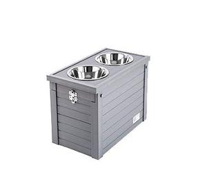 Marco de madera con acabado negro de diseño de lujo con cuenco de acero inoxidable para alimentación de alimentos y agua para mascotas - Product Image 2