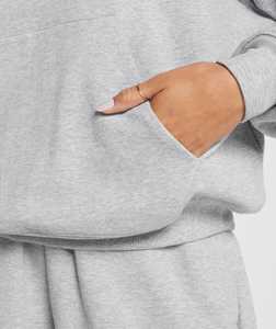 Sudadera con capucha y cremallera de gran tamaño para mujer con logotipo personalizado 100% algodón hombro caído pulóver ropa de calle media cremallera 380GSM gris jaspeado - Product Image 6